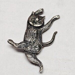 Vintage Sterling Eman Govey Pin Brooch Dancing Happy Feline Cat Edward Gorey